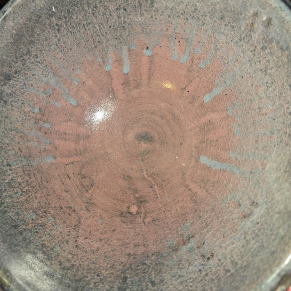 Hand Thrown Studio Art Pottery Bowl in Pink, Blue, & Tan, 8" x 3.5" Tall - Picture 9 of 12